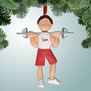 Male Weightlifter with Red Shorts - Brown Hair - Christmas Ornaments - Fitness