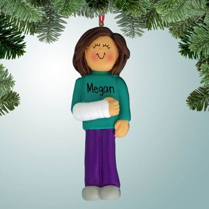 Female with Broken Arm - Brown - Christmas Ornaments -  cast - broken arm - break - accident - surgery - hospital
