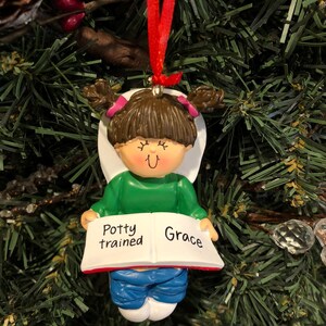 Töpfchen Training Mädchen - Braune Haare - Personalisierte Ornamente - 1.Weihnachten - Lernen, die Toilette zu benutzen - Ohne Windeln Bild 2