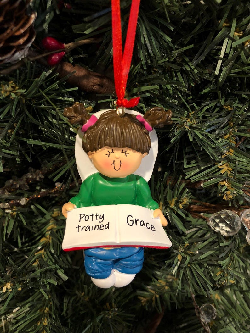 Töpfchen Training Mädchen - Braune Haare - Personalisierte Ornamente - 1.Weihnachten - Lernen, die Toilette zu benutzen - Ohne Windeln Bild 2