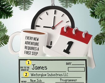 New Job Adventure with Paycheck - Personalized Christmas Ornament - Employment - 1st - First - Company - Making Money - Free Personalization