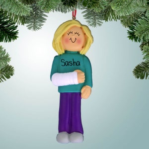 Female with Broken Arm - Blonde - Christmas Ornaments -  cast - broken arm - break - accident - surgery - hospital