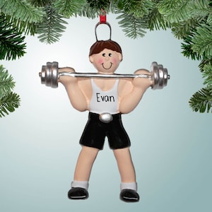 Power Lifter Man - Brown Hair - Personalized Ornaments - Fitness fitness - Weights - Gym - Working Out