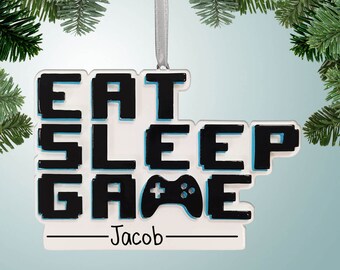 Personalized Eat, Sleep, Game for Video Game Junkies Christmas Ornament - Addicted to Electronics - Computer - Free Personalization