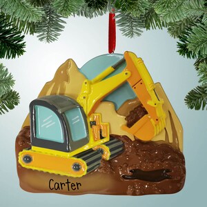 Personalized Excavator in Dirt Christmas Ornament - Construction Equipment - Heavy Machinery - Earth Movers - Free Personalization