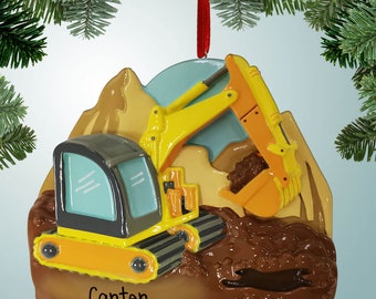 Personalized Excavator in Dirt Christmas Ornament - Construction Equipment - Heavy Machinery - Earth Movers - Free Personalization