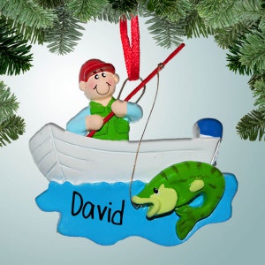Fisherman with Big Green Fish - Christmas Ornaments - Fishing fisherman - Free Shipping Eligible