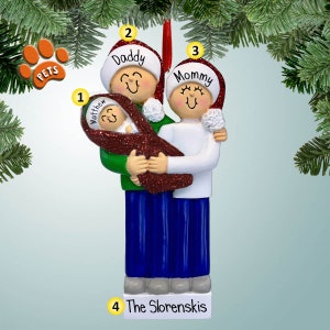 Personalized New Baby with Sparkling Red Blanket Christmas Ornament - New Parents - Little Brother - Sister - Free Personalization