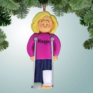 Female with Broken Leg - Blonde - Christmas Ornaments -  cast - broken leg - break - accident - surgery - hospital - doctor