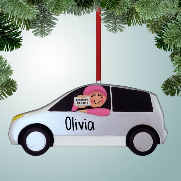 Learner's Permit - Female - Personalized Christmas Ornament - New Driver - Learner's Permit - 1st Car - Starting to Drive