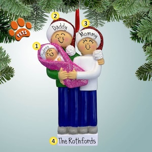 Personalized New Baby Girl with Sparkling Blanket Christmas Ornament - New Parents - Little Sister - Free Personalization