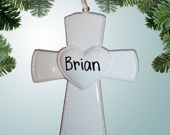 White Cross - Personalized Christmas Ornaments - Memorial - Grandmother - Grandfather - Remembering a loved one - Religious - Communion