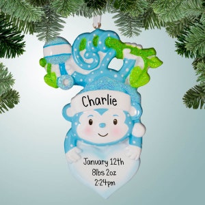 Hanging Monkey - Boy - Personalized Christmas Ornaments - 1st Christmas baby boy - new baby - Jungle Theme