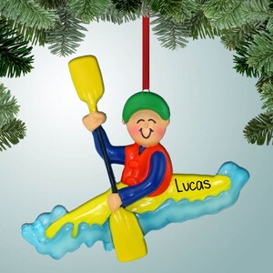 Yellow Kayak - Male - Personalized Christmas Ornament - Sports