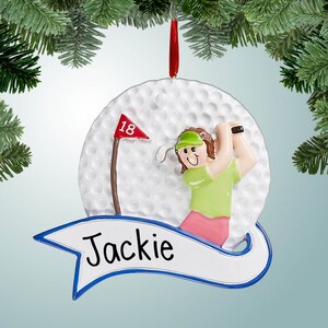 Personalized Female Golfer with Banner Christmas Ornament - Learning to Golf - Lessons - Hole in One - Birdies - Eagles - Under Par