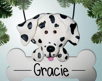 Personalized Dalmatian Dog on Bone Christmas Ornament