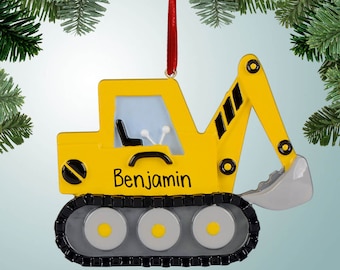 Personalized Backhoe or Excavator Christmas Ornament - Construction Equipment - Heavy Machinery - Earth Movers - Free Personalization