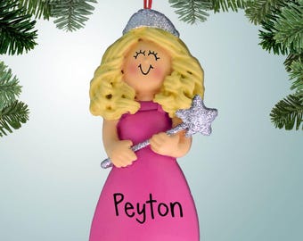 Pink Dress Princess with Silver Wand - Blonde Hair - Personalized Christmas Ornament - Free Personalization