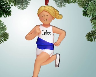 Female Runner with Stripe - Blonde Hair - Personalized Ornaments - Fitness - 1st Marathon - 10K - 5K - Track - Cross-Country - XC