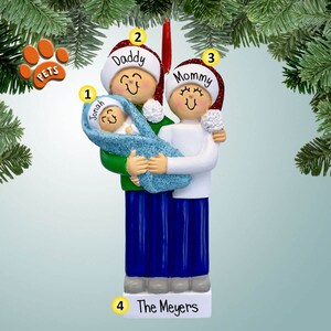 Personalized New Baby Boy with Sparkling Blanket Christmas Ornament - New Parents - Little Brother - Free Personalization