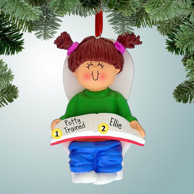 Töpfchen Training Mädchen - Braune Haare - Personalisierte Ornamente - 1.Weihnachten - Lernen, die Toilette zu benutzen - Ohne Windeln Bild 1