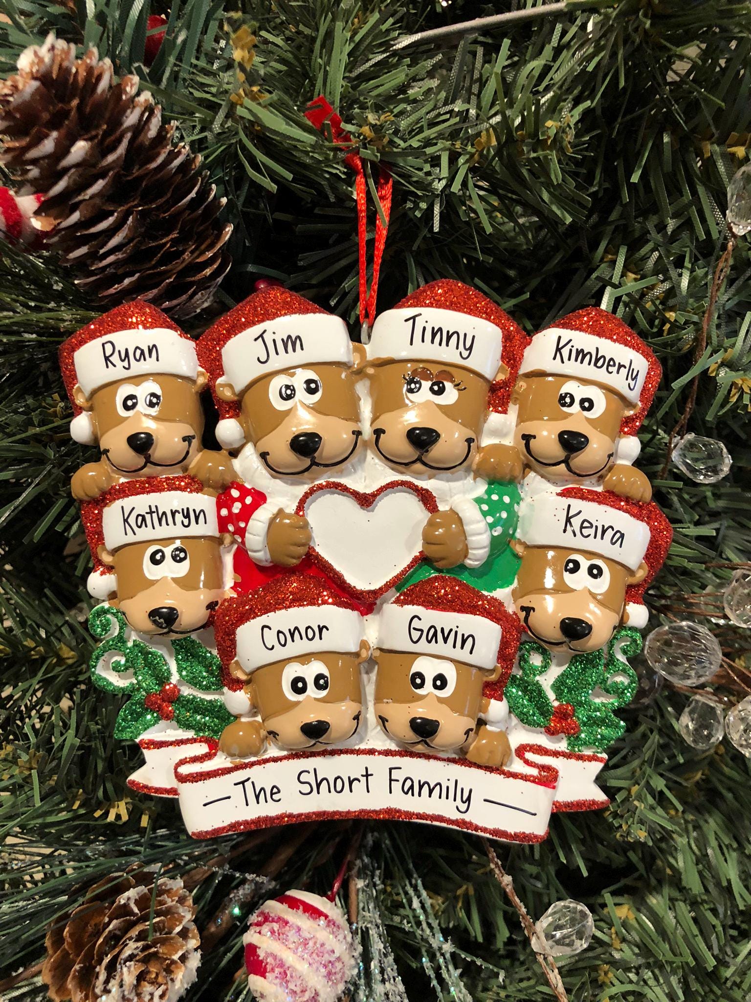 Décoration De Noël Ours Brun – Famille Avec Cœur – Personnalisable – PolarX