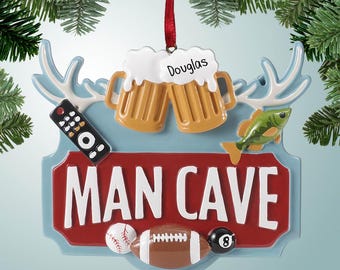 Man Cave with Beer and Remote Control - Personalized Ornament - TV - Television - Rack - Hunter - Movies - Fishing - Billiards - Sports