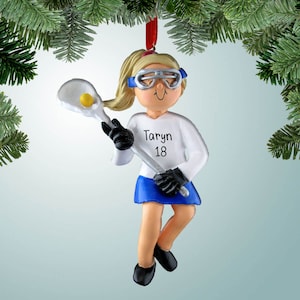 Female Lacrosse Player with Yellow Ball - Blonde Hair - Christmas Ornaments - Lacrosse  - Free Personalization