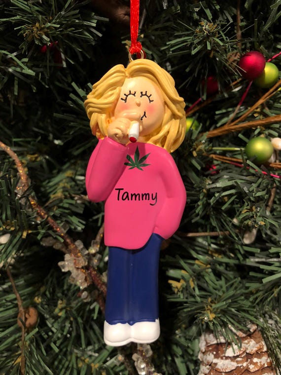 Smoker - Blonde Female - Personalized Christmas Ornaments - Cigarettes -  Cigar - Person Smoking a Cigarette