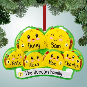 Pareja de tacos personalizada - 6 - Adorno navideño - Martes de tacos - Comida mexicana - Burritos - Queso - Lechuga - Tomates - Salsa - Seis
