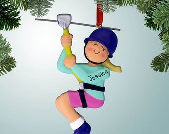 Tyrolienne avec corde jaune - Femme blonde - Décoration de Noël personnalisée - Tyrolienne
