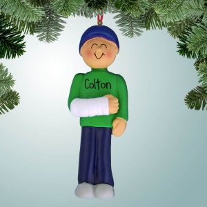 Male with Broken Arm - Green Shirt - Christmas Ornaments -  cast - broken arm - break - accident - surgery - hospital