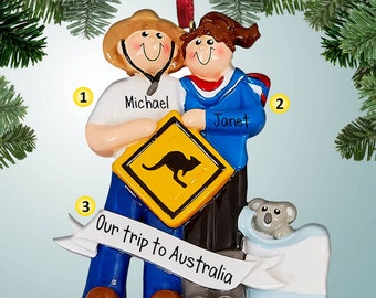 Australia Vacation Couple - Christmas Ornaments - Australian vacation - Outback ornament - Koala Bear - Kangaroo - vacation down under