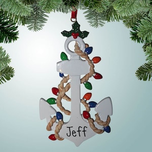 Weißer Anker mit Weihnachtsbeleuchtung - Personalisiertes Ornament - Bootfahren - Parade - See - Segeln - Seemann - Hausboot - Ozean - Meer