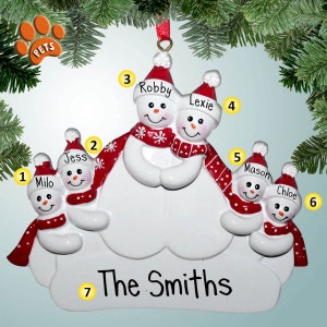 Snowman Family with Optional Pets - 6 - Personalized Ornaments - Family Ornaments - Family of 6 with Pets
