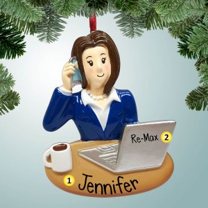 Beschäftigte Geschäftsfrau mit Kaffee - Neuer Job - Sekretärin - Personalisierte Weihnachtsverzierung - Perfekte Handschrift
