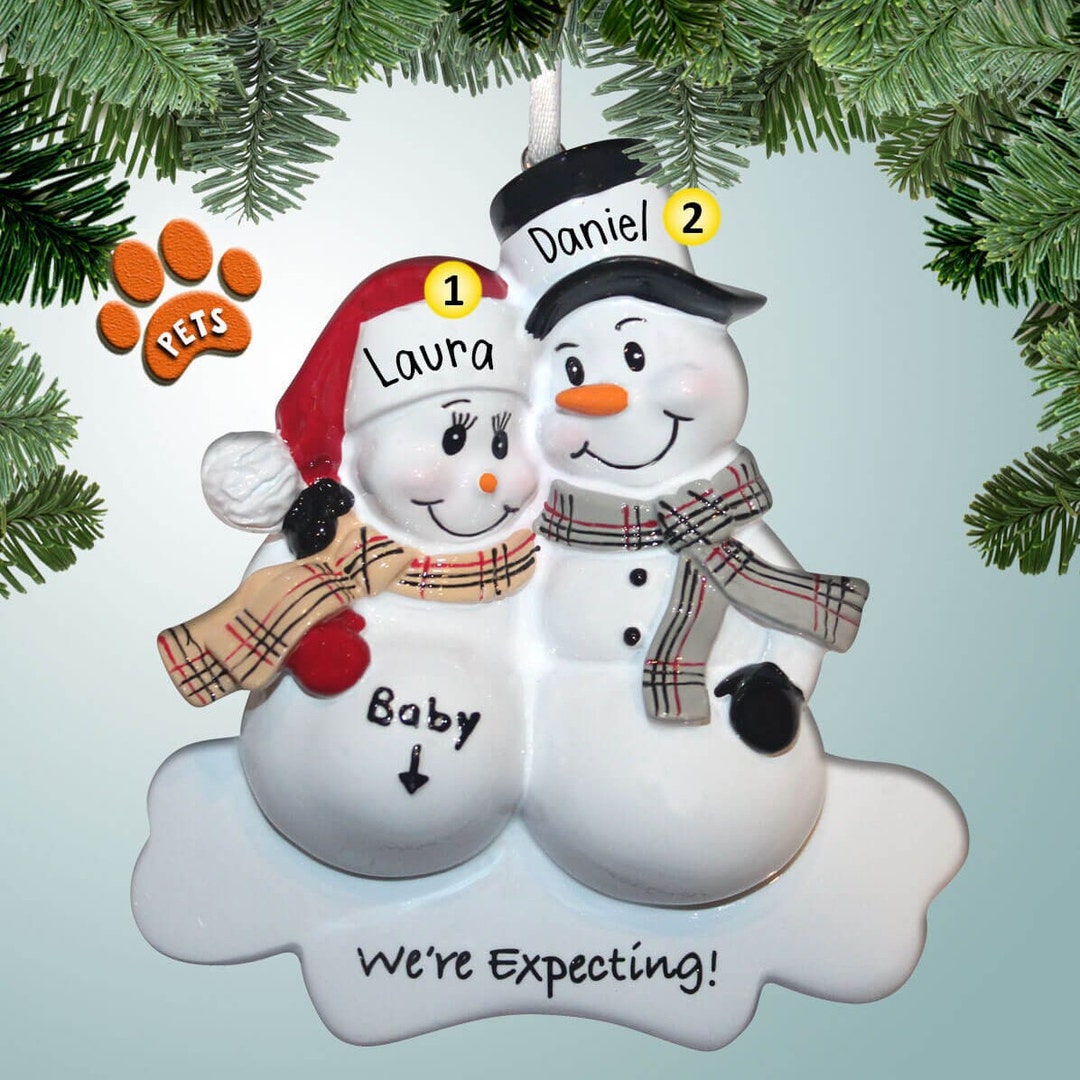 We're Expecting Snowman Couple Personalized Christmas Ornament Pregnant ...
