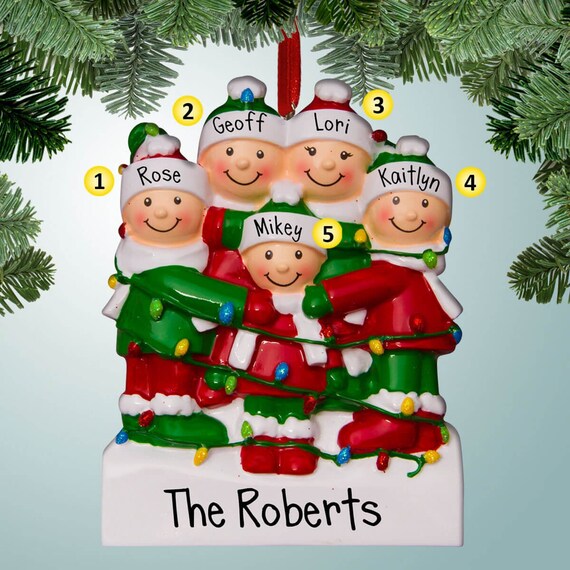 Family of 3 Personalized Tangled in Lights Family Christmas Ornament Family of 3 Personalized Tangled in Lights Family Christmas Ornament