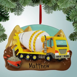 Adorno navideño personalizado con forma de camión de cemento sobre tierra - Maquinaria de construcción - Hormigón - Camino de acceso nuevo - Maquinaria pesada