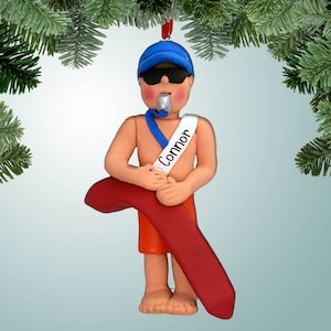 Lifeguard Male - Personalized Christmas Ornaments - Swimming - Beach Patrol - Search and Rescue - First Responder - Baseball Hat