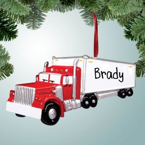 Red Semi Truck - Trucker - Personalized Christmas Ornament - Free Shipping Eligible