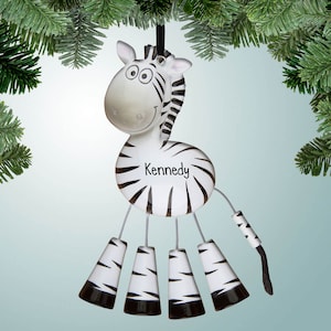 Zebra with Dangling Feet - Personalized Christmas Ornament - Farm & Zoo Animals