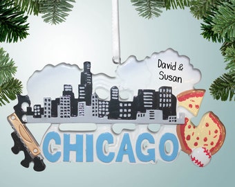 Chicago - Personalized Christmas Ornament - Windy City - Free Shipping eligible -Cubs - Whitesox - Bears - Illinois - Blackhawks - Pizza