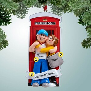 Personalized London Phone Booth Couple Christmas Ornament - England - United Kingdom - British Vacation - Royal Family