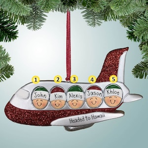 Family on Airplane - 5 - Christmas Ornaments - Travel vacation - travel - plane trip - first airplane ride - Free Personalization