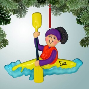 Yellow Kayak - Female Brown - Personalized Christmas Ornament - Sports