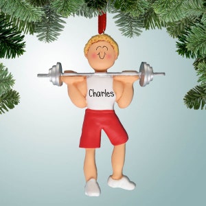 Male Weightlifter with Red Shorts - Blonde Hair - Christmas Ornaments - Fitness