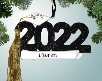 Décoration de Noël personnalisée pour diplômé 2022 - Diplôme d'études secondaires - Collège - Université - Cadeau de l'année en cours