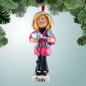 Hairdresser with Silver Dryer - Blonde Hair - Christmas Ornaments - Hair Stylist hair dresser - Beauty Salon - Perfect Handwriting - Spa
