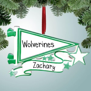 Personalisierter Wimpel mit Band - Grün - Weihnachtsverzierung - Lieblingssportteam - College - Highschool - Basketball - Fußball - jubeln